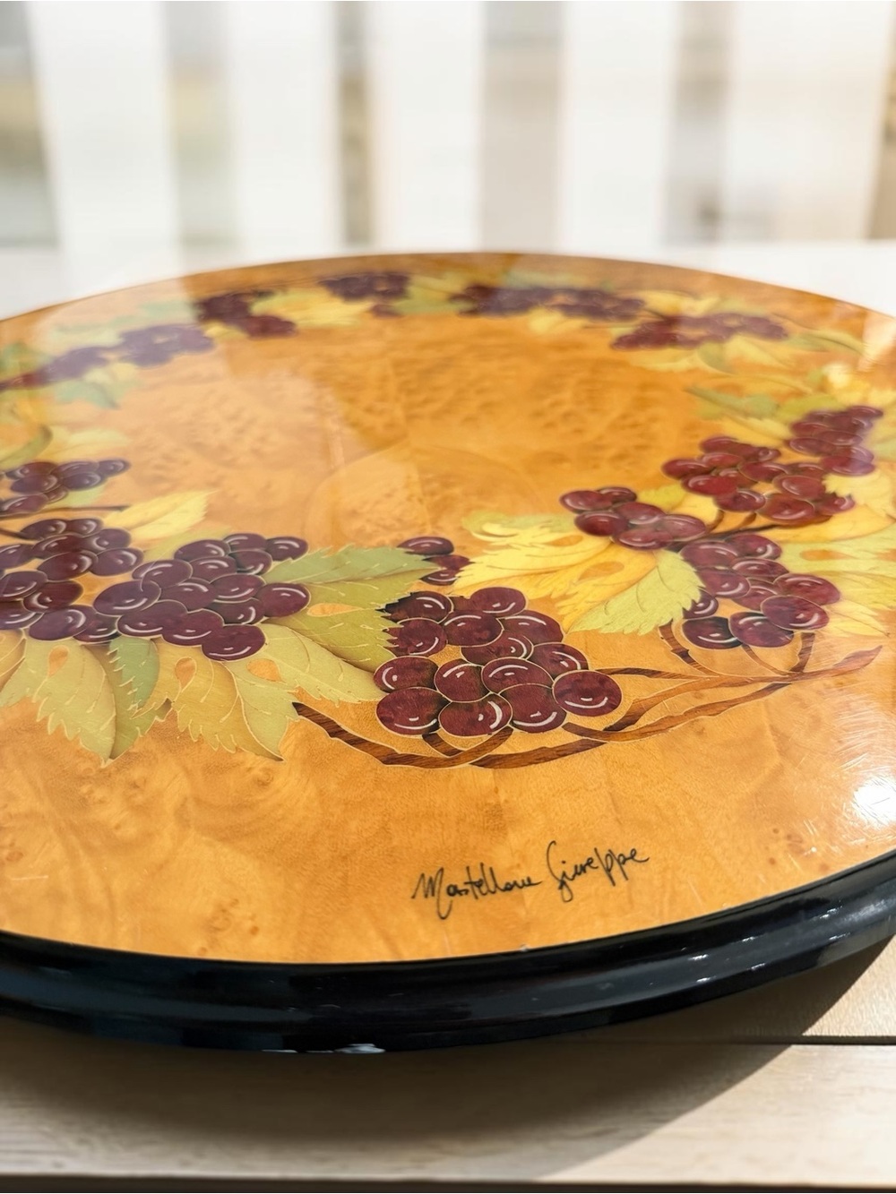 Signed Italian Sorrento Inlaid Wood Lazy Susan – Mastellone Giuseppe – 20.5” - Picture 6 of 16